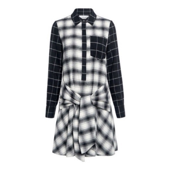 Derek Lam 10‎ Crosby Black White Plaid Shirt Flannel Dress Tie Waist Sz 2 NWT - Picture 2 of 9